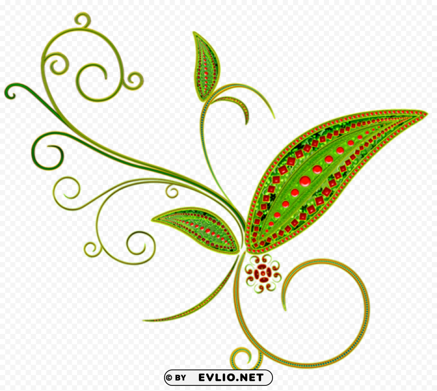 green deco flower ornament Isolated Design on Clear Transparent PNG