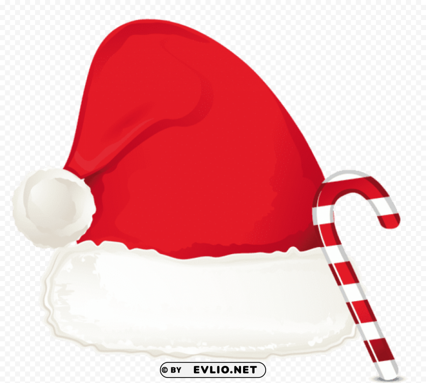 christmas candy cane ornament and santa hat PNG with isolated background