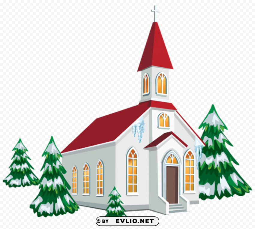 winter church with snow trees Free PNG images with transparent layers compilation