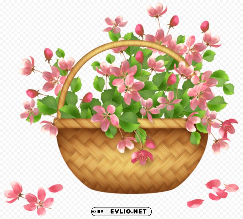 spring flower basket Transparent PNG Isolated Object Design