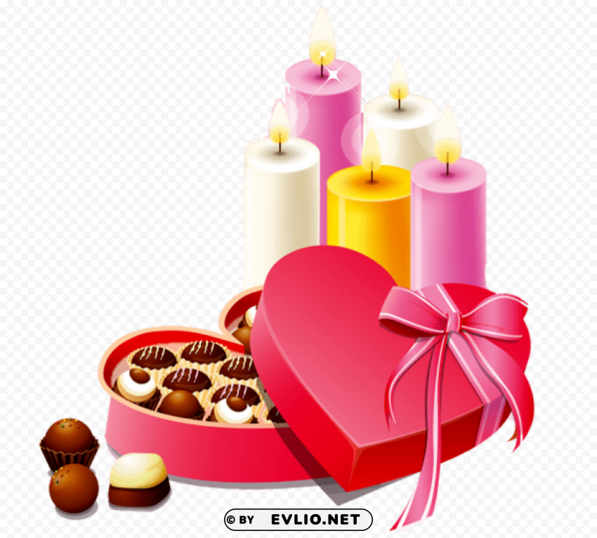 pink heart box of chocolates and candles Isolated Design Element on PNG