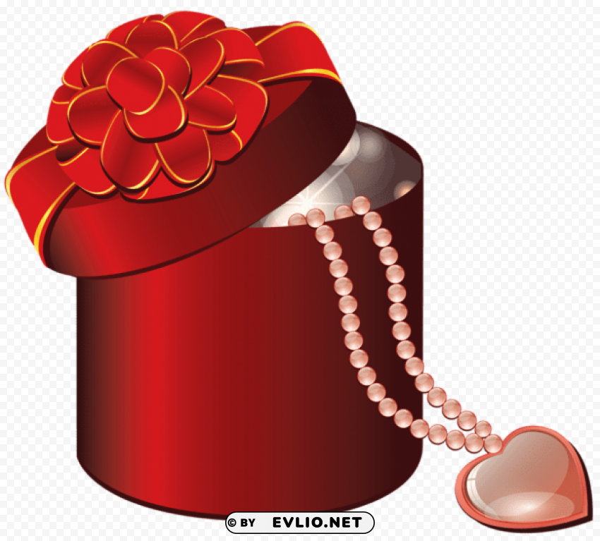 valentine red round gift box with heart Isolated Item on Transparent PNG