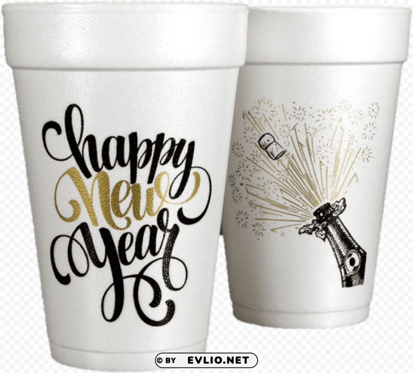 re-printed styrofoam cups happy new year script - happy new year cards white Clear Background PNG Isolated Illustration
