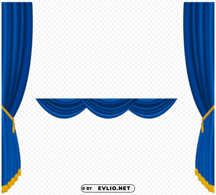 Transparent Blue Curtains Decoration Isolated Illustration With Clear Background PNG