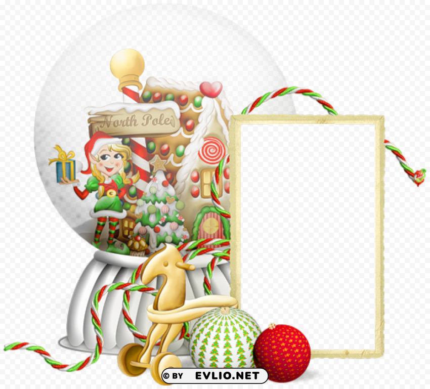 transparent christmasframe with snowglobe PNG with no bg