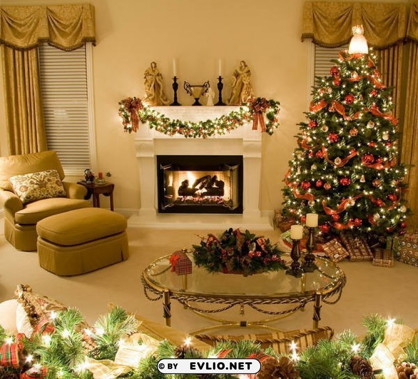 christmaswith xmas tree and fireplace Clear PNG images free download