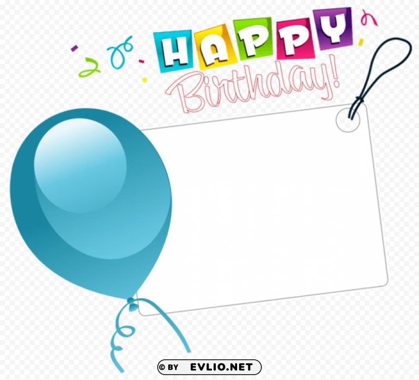 Happy Birthday Sticker With Blue Balloon PNG Image Isolated With Transparent Clarity