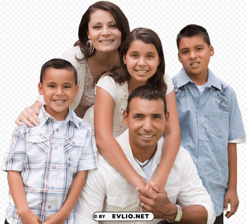 hispanic family of 5 Transparent Background Isolation in PNG Format