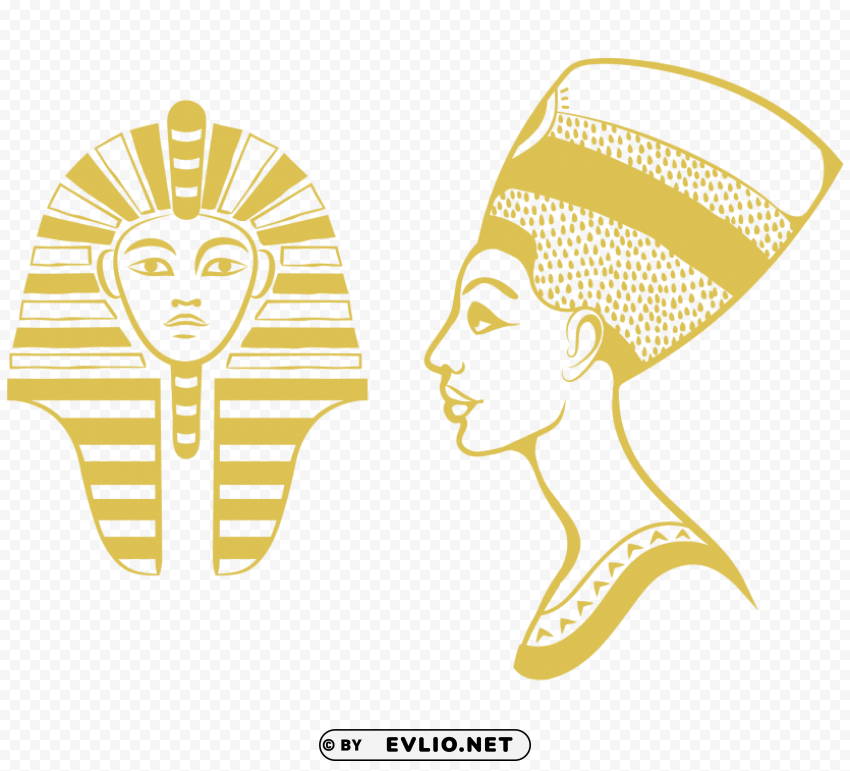 The head of Nefertiti and Tutankhamun in gold PNG images no background