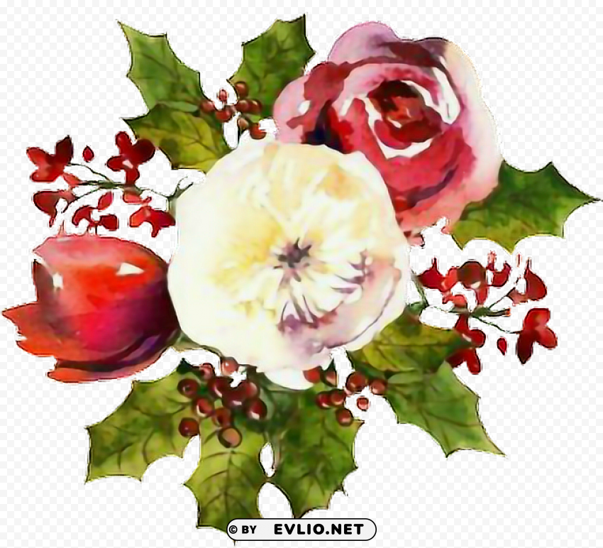 christmas flowers watercolors sticker - christmas flowers watercolours Isolated Design Element in PNG Format