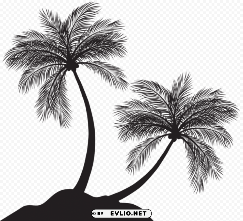 two palm trees silhouette PNG Illustration Isolated on Transparent Backdrop