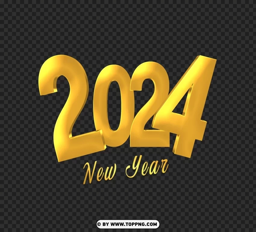 Beautiful 2024 New Year Gold Wishes Illustrated Transparent PNG format with no background - Image ID 7a975036