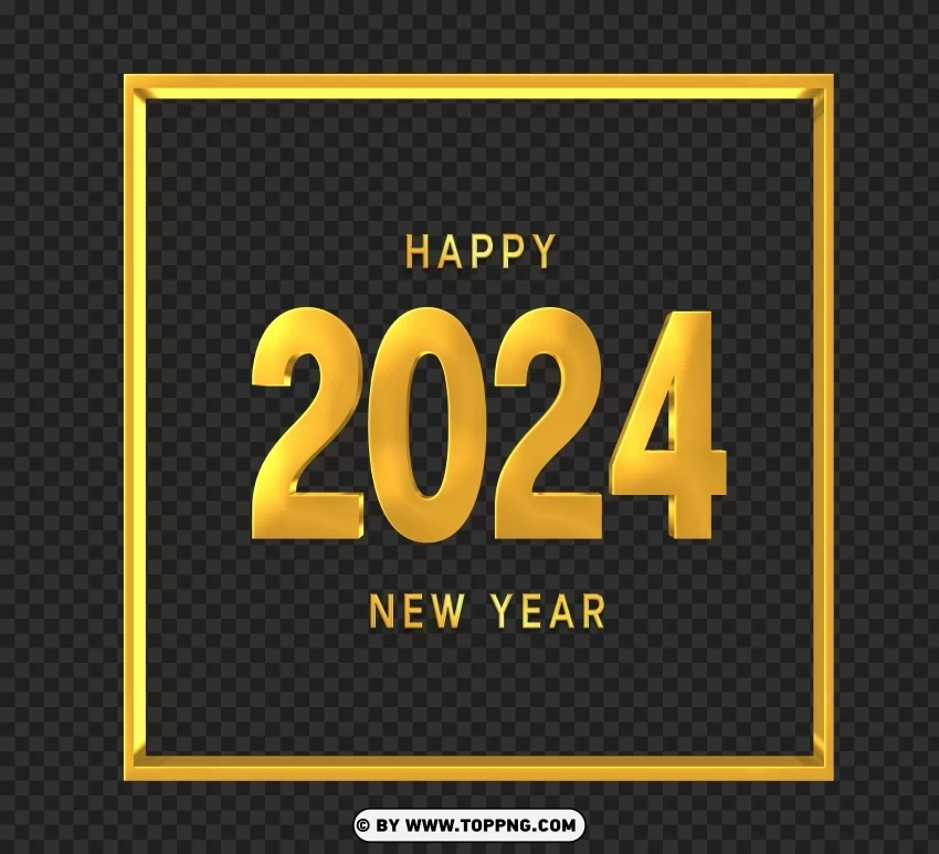 Happy 2024 New Year Gold Card Clipart PNG for use