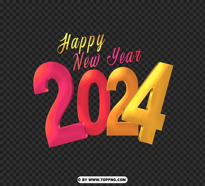HD Beautiful Happy New Year 2024 Card colorful PNG free download
