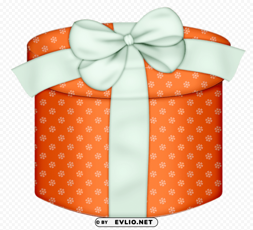 orange round gift box with white bow Transparent PNG images for digital art