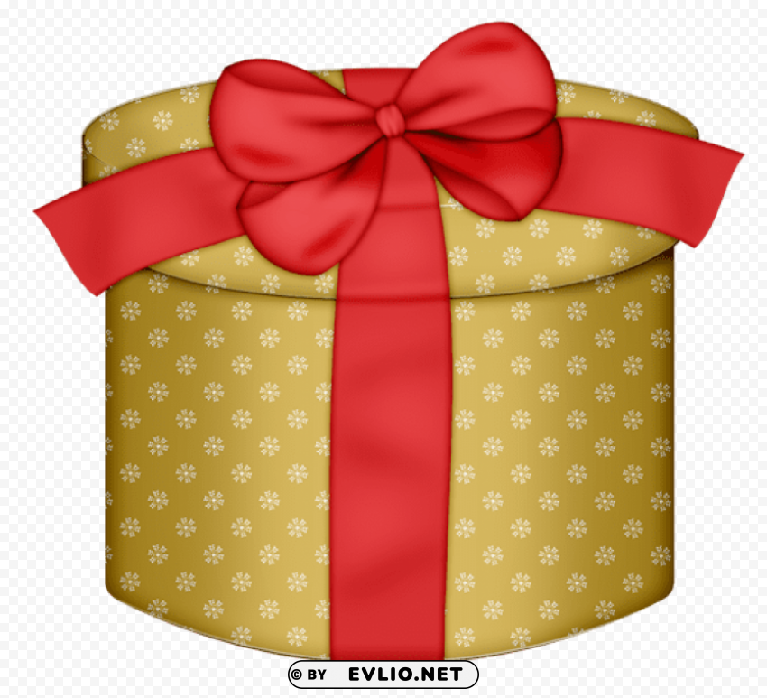 yellow round gift box with red bow Transparent PNG images for printing