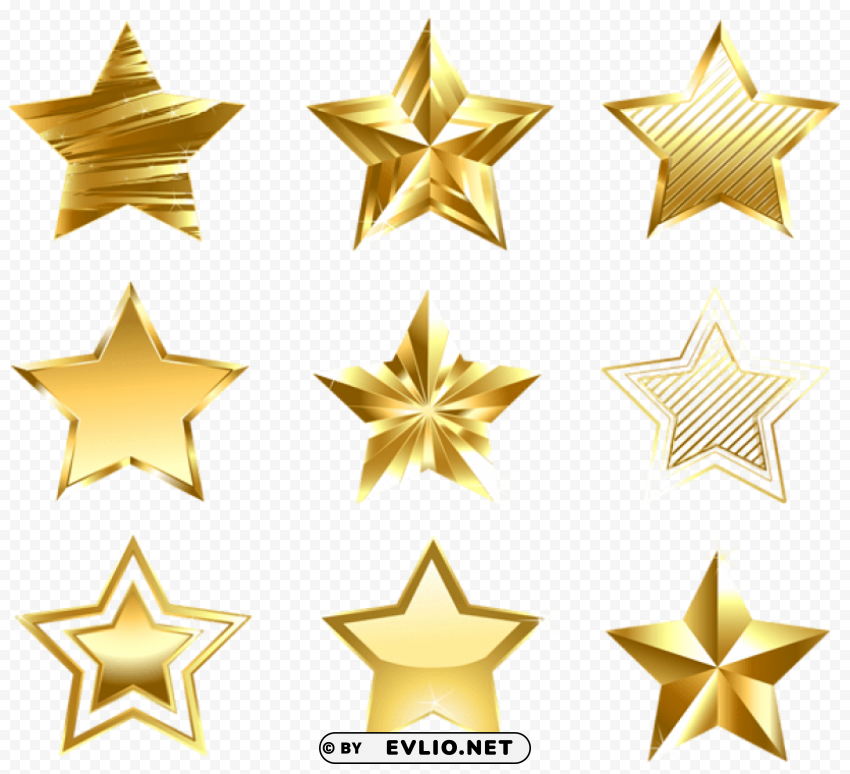  golden stars set HighQuality PNG with Transparent Isolation