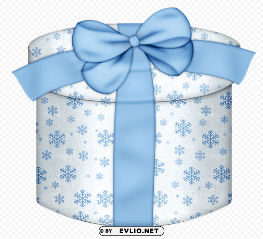 white and blue round gift box Clean Background Isolated PNG Graphic Detail