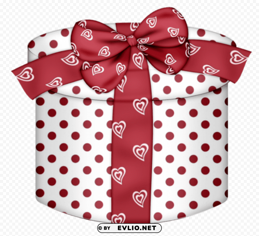white round gift box white red heart Transparent PNG Image Isolation