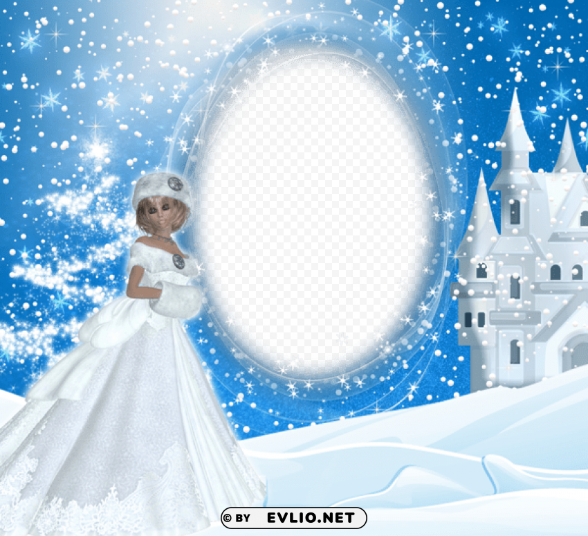 winter snow lady frame PNG with clear overlay