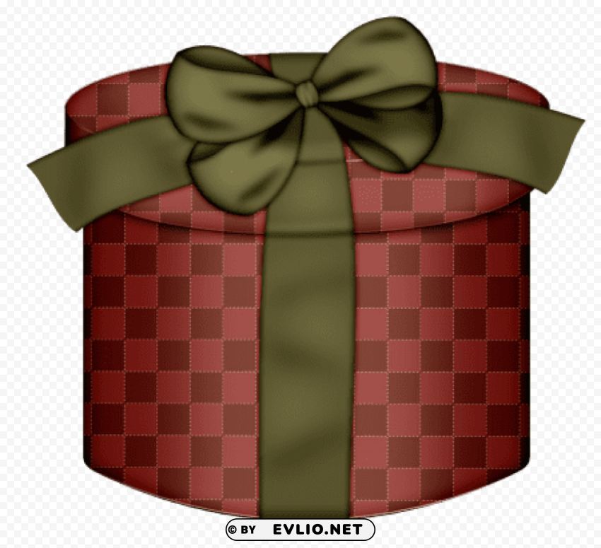 brown round gift box with gren bow Alpha channel transparent PNG