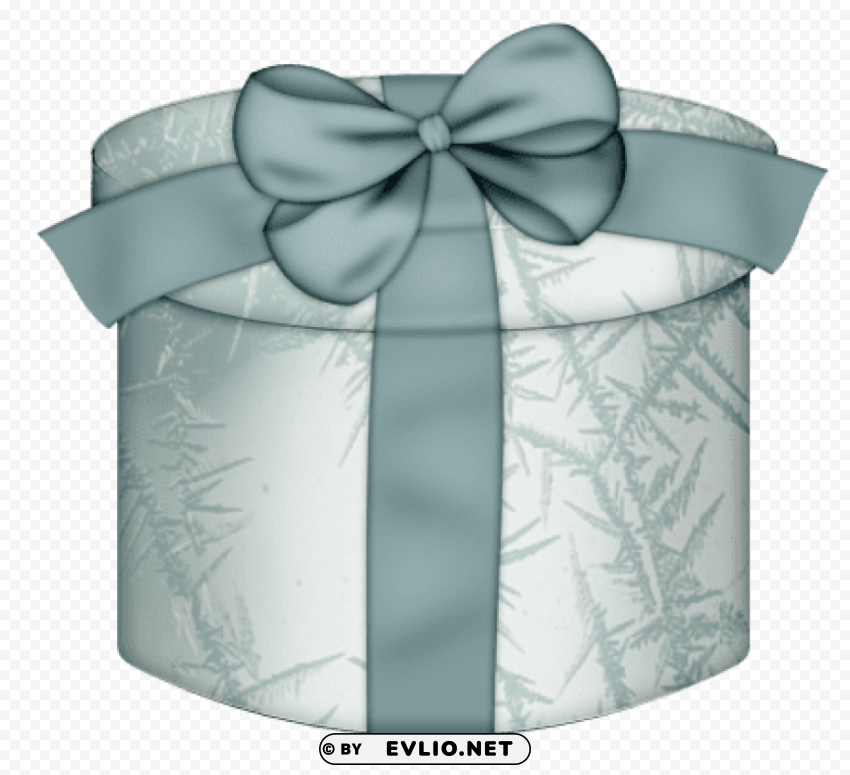 white round gift box with blue bow Transparent Cutout PNG Isolated Element
