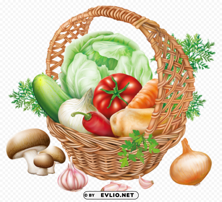 basket with vegetables PNG without background