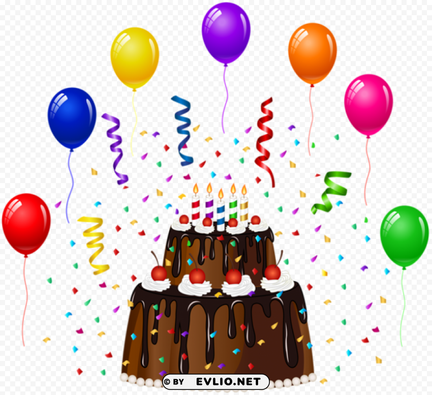 birthday cake with confetti and balloons Transparent PNG images wide assortment