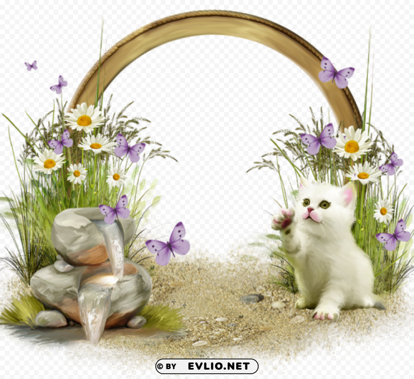 cute transparent frame with white kitten Clear background PNG graphics