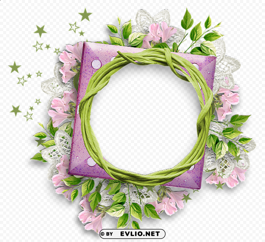 purple frame with flowers and lace Transparent PNG Isolated Item with Detail