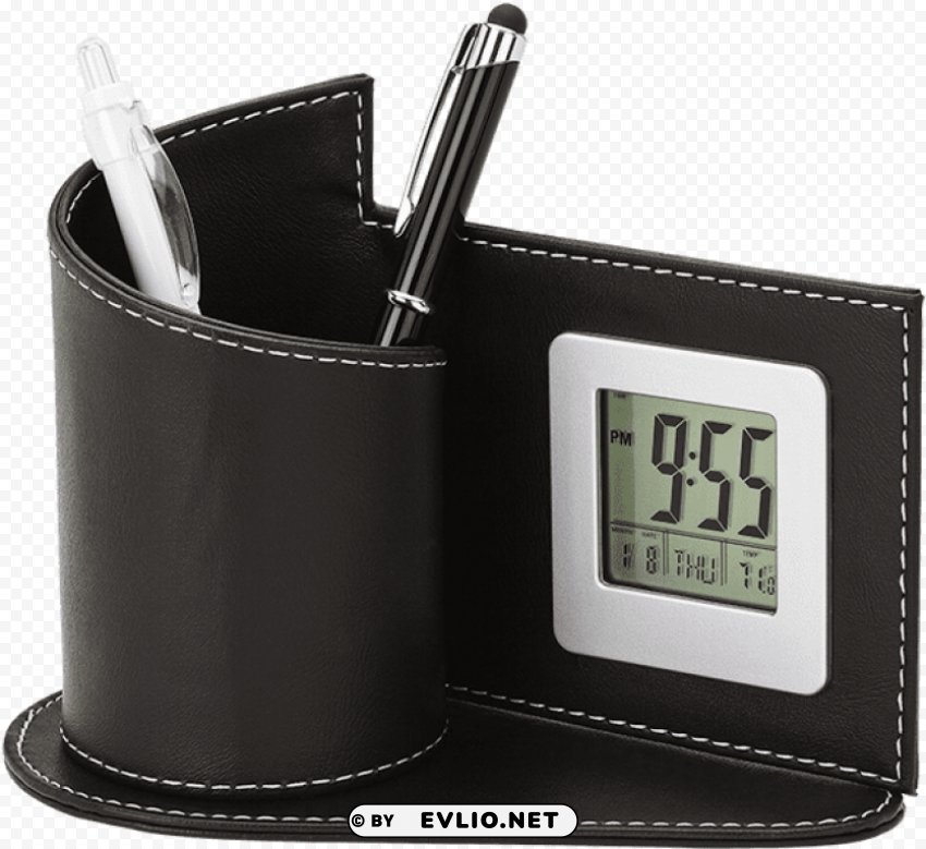 digital clock with pen stand HighResolution Isolated PNG Image
