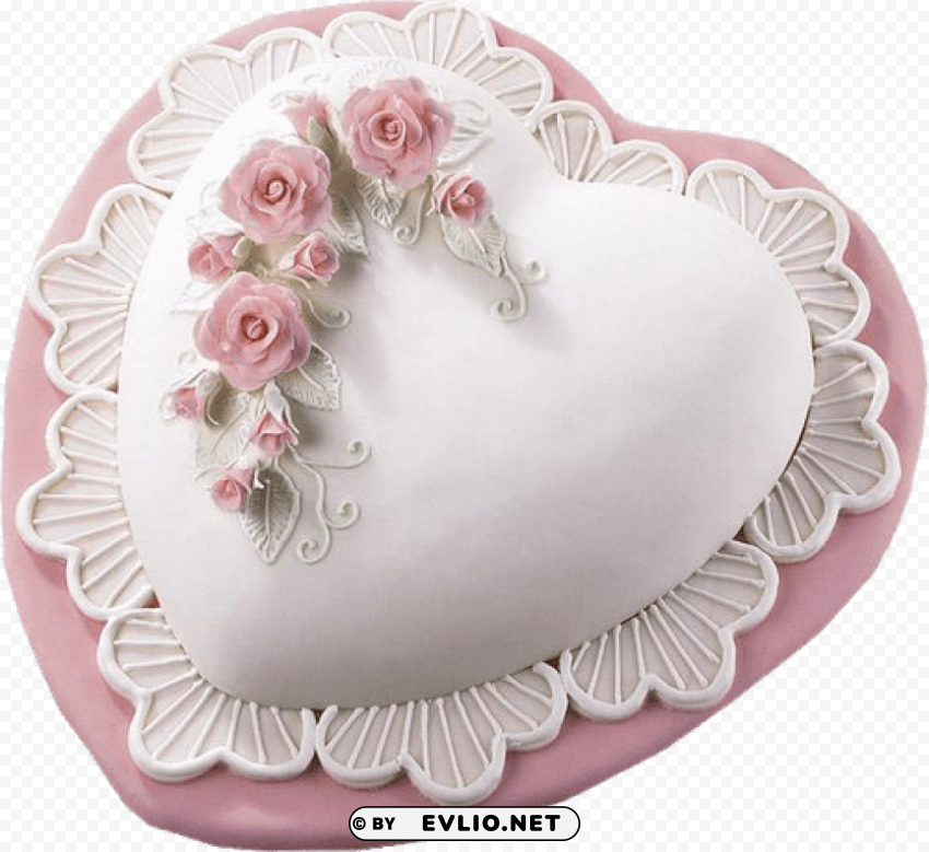 pink heart cake with roses Free PNG