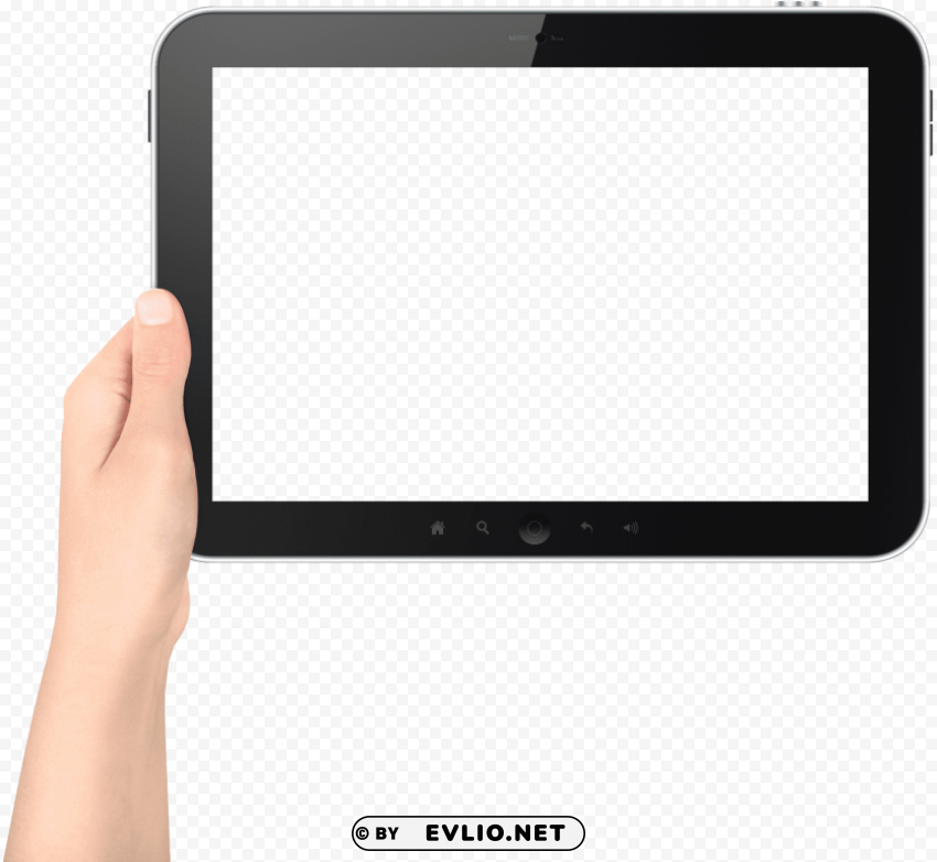 one hand holding tablet Isolated Subject with Clear PNG Background