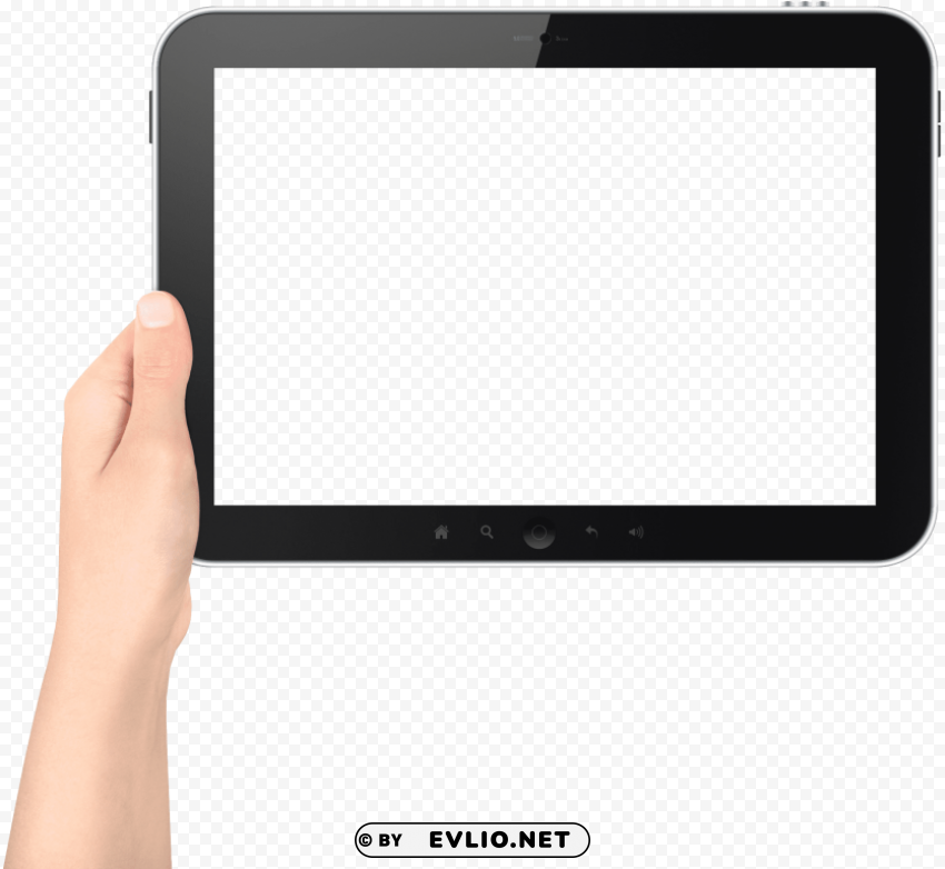 One Hand Holding Tablet Isolated Subject With Clear PNG Background