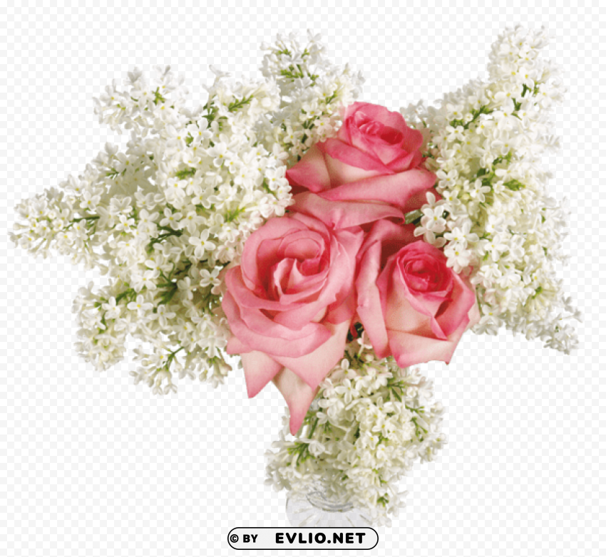 Vase With Roses And White Lilac Picture Transparent PNG Images Complete Package