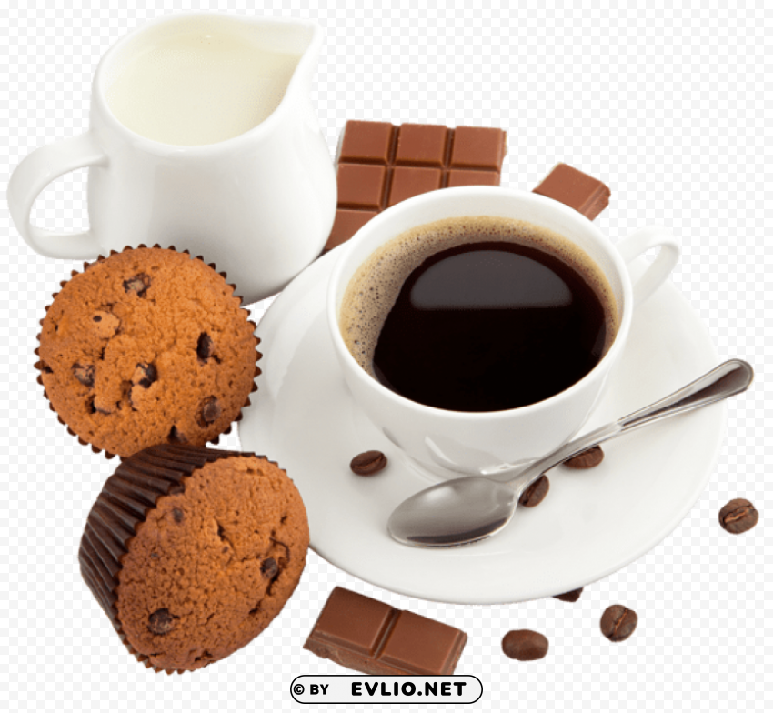 coffee with milk muffins and chocolatepicture HighResolution Isolated PNG with Transparency