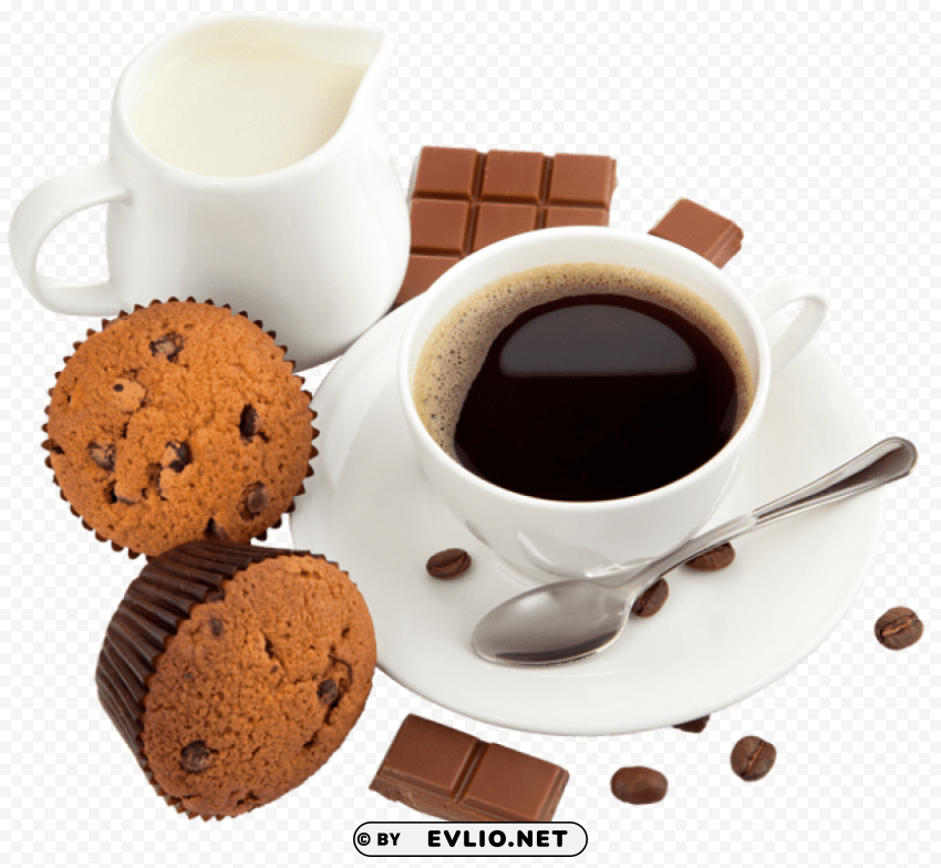 Coffee With Milk Muffins And Chocolatepicture HighResolution Isolated PNG With Transparency