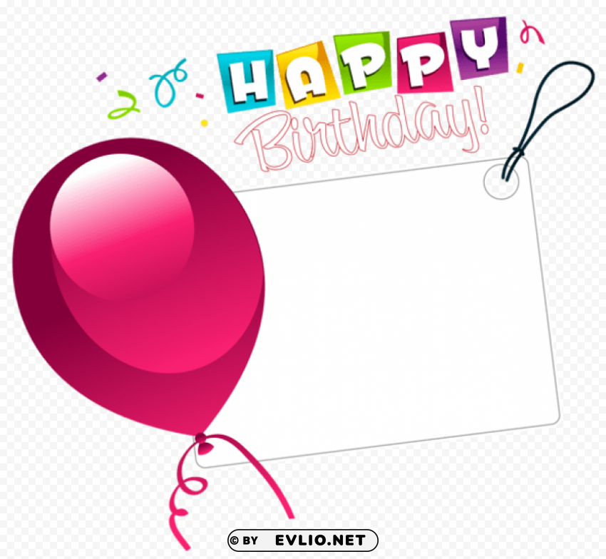 happy birthday transparent sticker with pink balloon PNG Image Isolated with Transparency