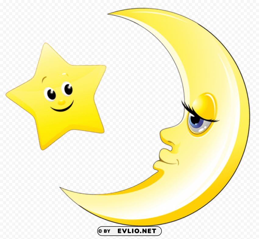  cute moon and starpicture Isolated Character in Clear Transparent PNG clipart png photo - c9126a1f