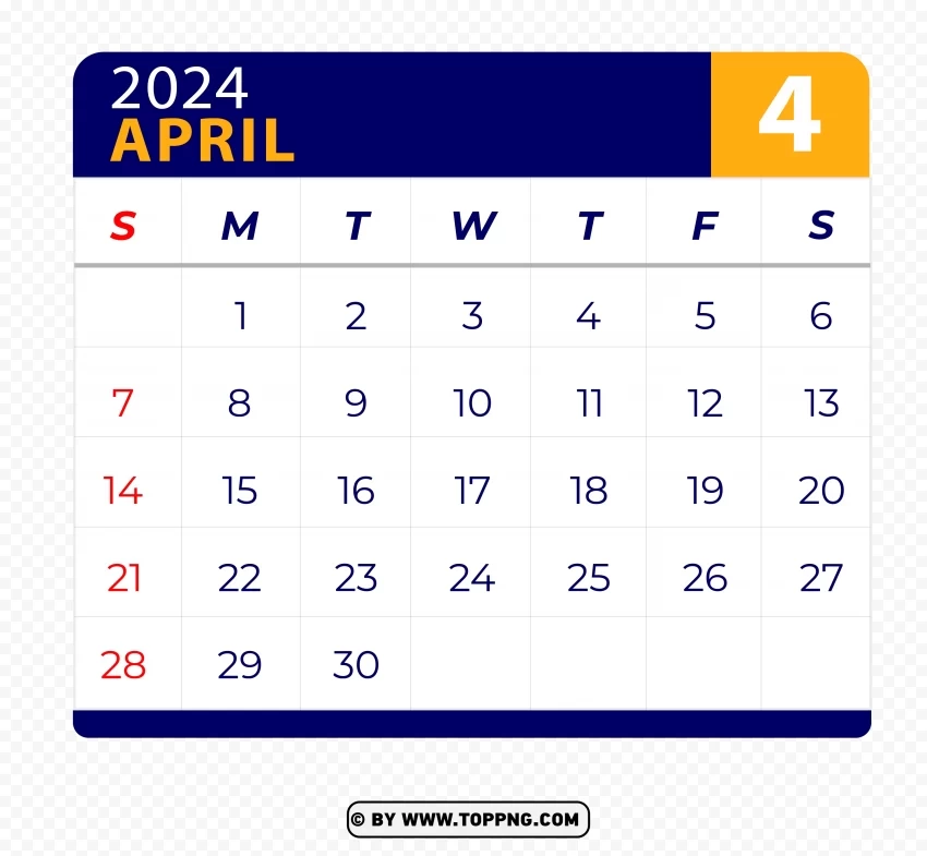April 2024 Calendar Page HD Illustration Isolated Item in HighQuality Transparent PNG - Image ID 7d08b85f