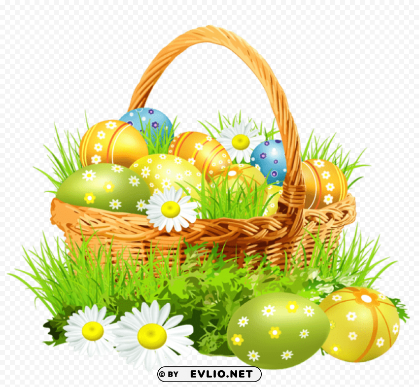 easter basket with eggsand daisiespicture PNG files with no background free