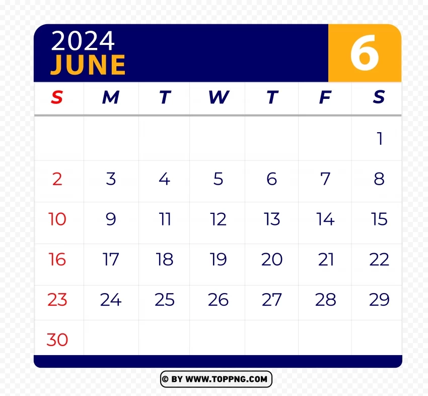June 2024 Calendar Vector Page with HD Isolated Item on Transparent PNG