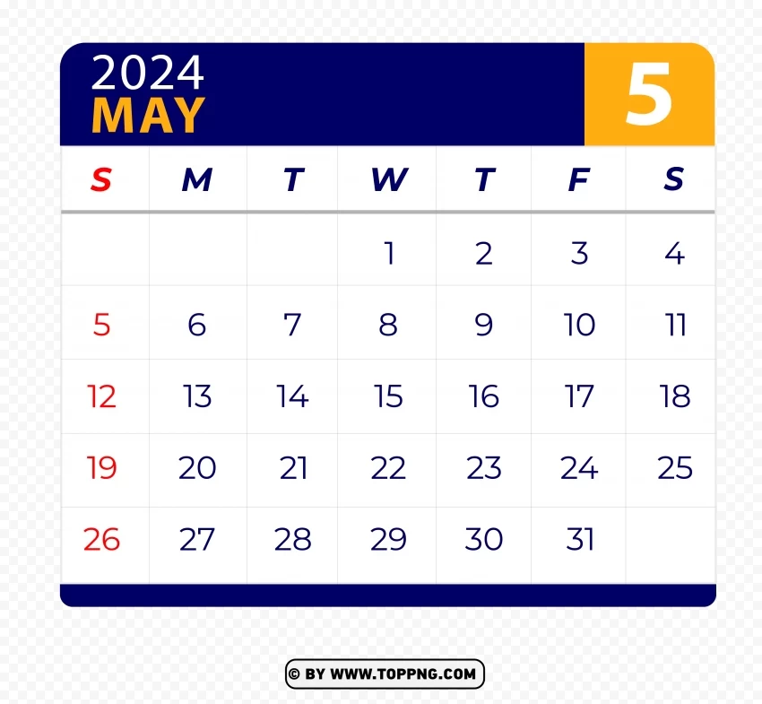 May 2024 Calendar Vector Page with HD Transparent Isolated Item with Clear Background PNG