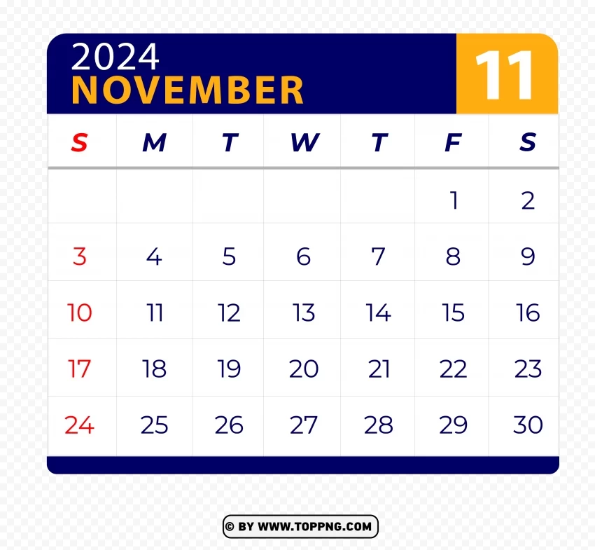 November 2024 Calendar Vector Page with HD Isolated Item with HighResolution Transparent PNG