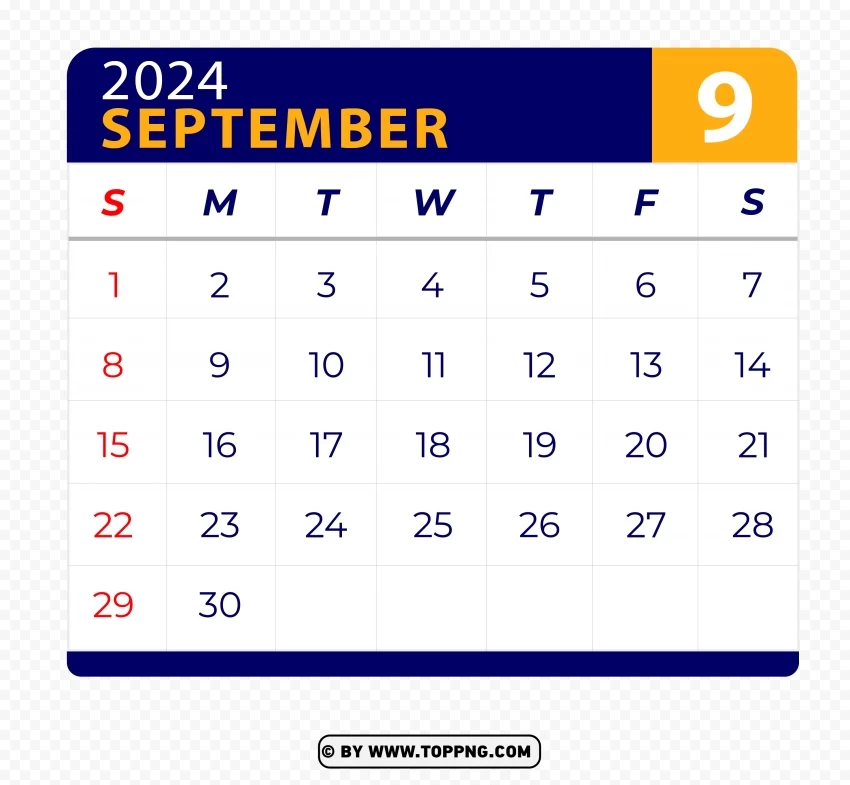 September 2024 Calendar Vector Page with HD Isolated Item with Transparent PNG Background