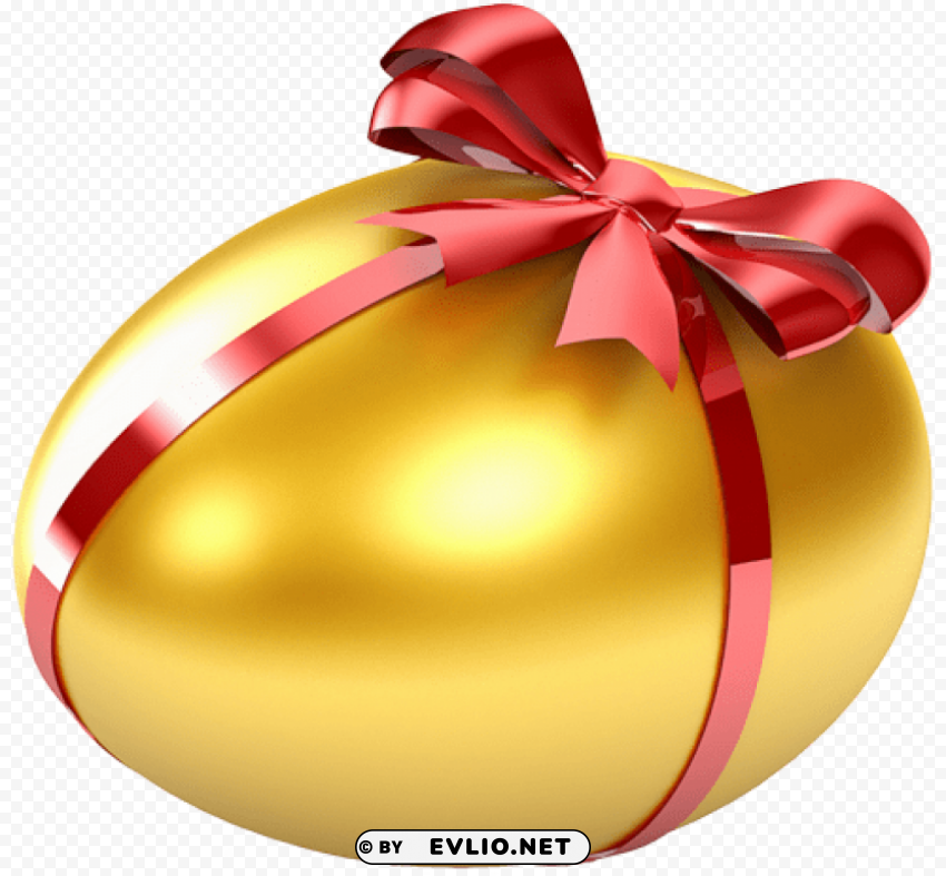 easter large gold egg with red ribbon Isolated Graphic on Clear PNG