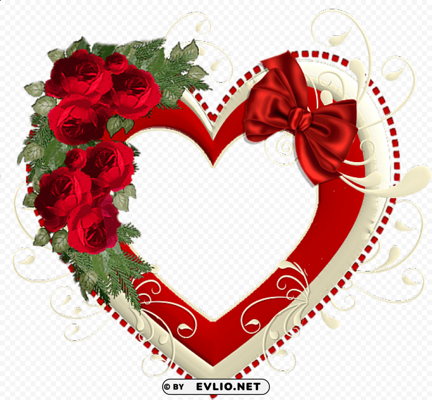 heart frame with red roses PNG images with transparent elements