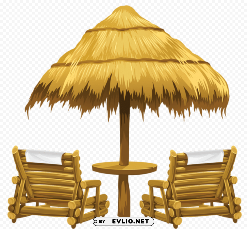  tiki beach umbrella and chairs PNG Image with Transparent Isolated Graphic Element