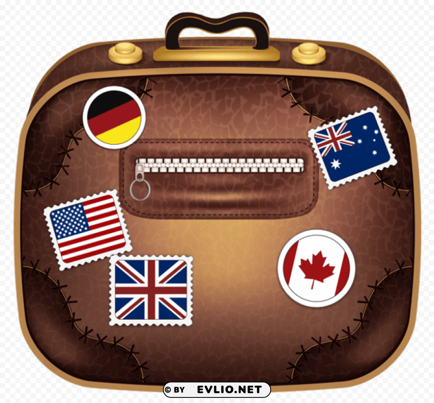 brown suitcase with flagspicture PNG Isolated Illustration with Clear Background