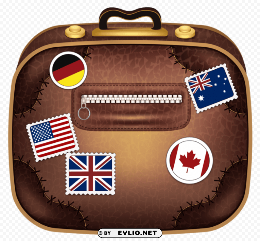 Brown Suitcase With Flagspicture PNG Isolated Illustration With Clear Background